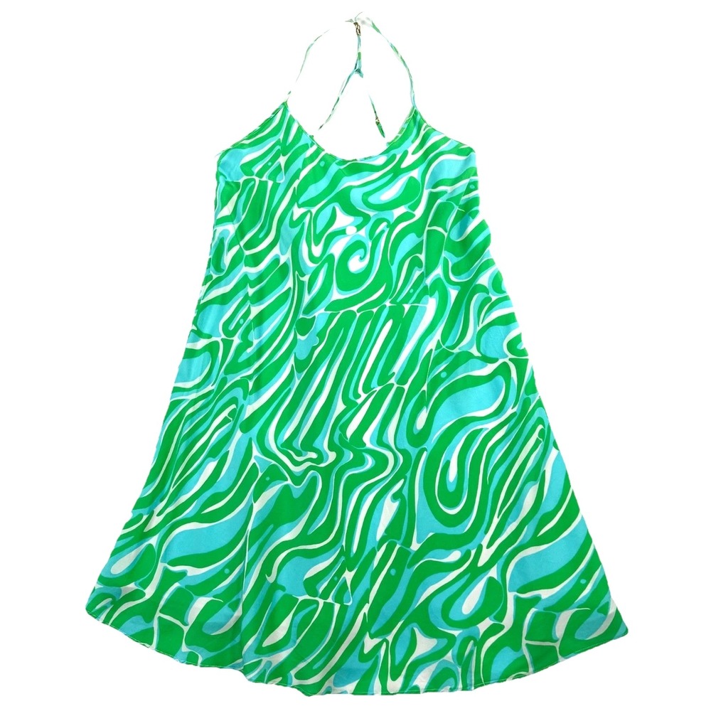Lilly Pulitzer Maisy Silk Racerback Dress Finders Keepers Green Blue XS Lined